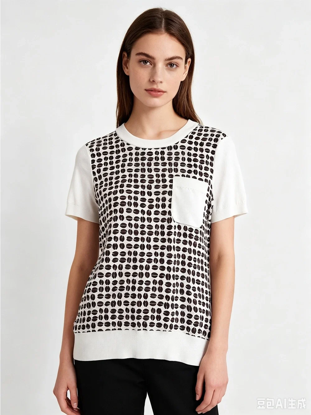 kate spade short sleeve Top Size S Silk Novelty CoffeeBean Print Front